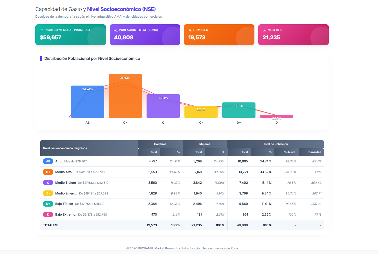 Reporte de capacidad de gasto y nivel socioeconómico para GeoPanel API
